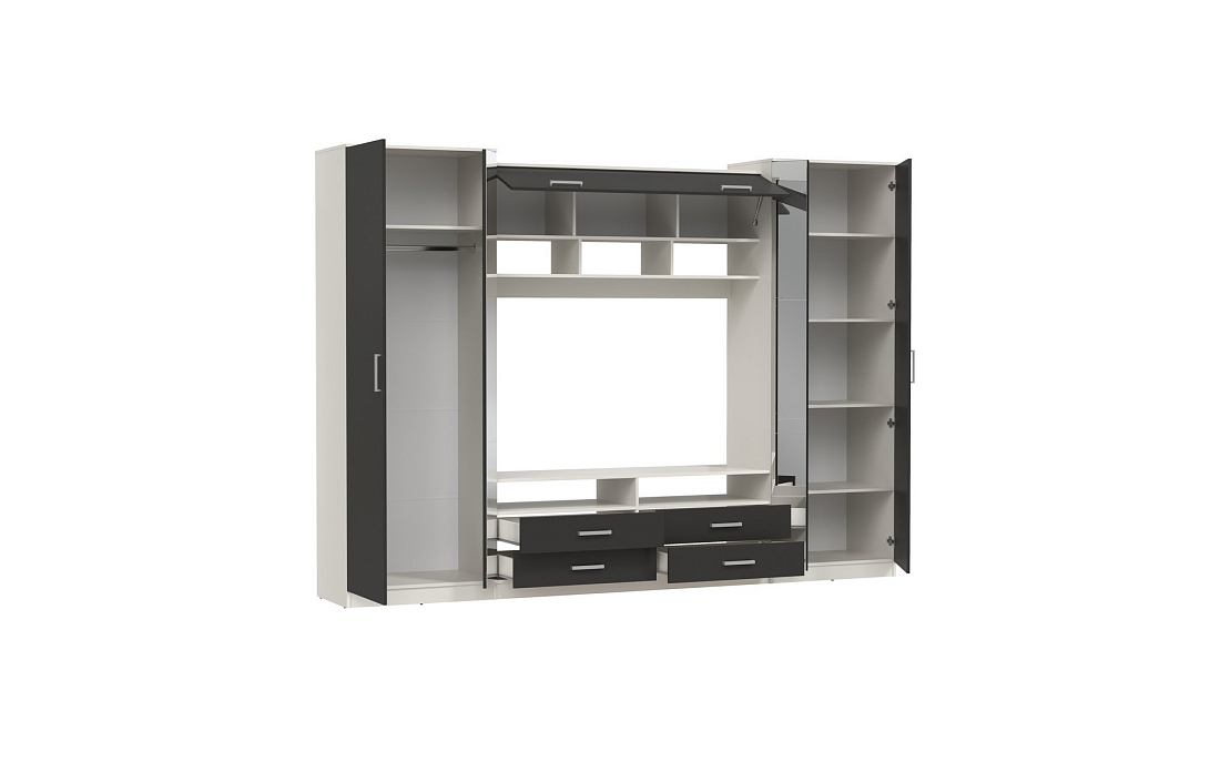 Шкаф многоцелевого назначения 91.01 Вена с зеркалом белый/диамант серый/ДВПО белый